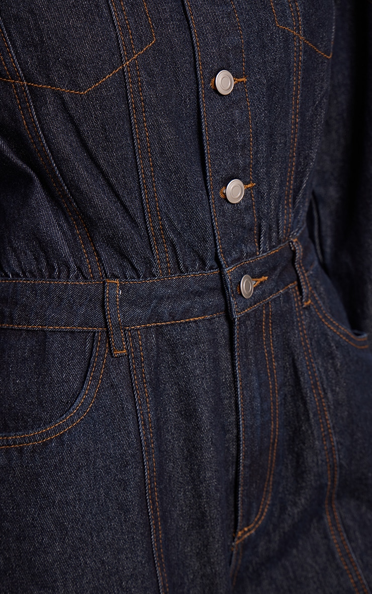 Indigo Contrast Stitch Long Sleeve Denim Jumpsuit image 4