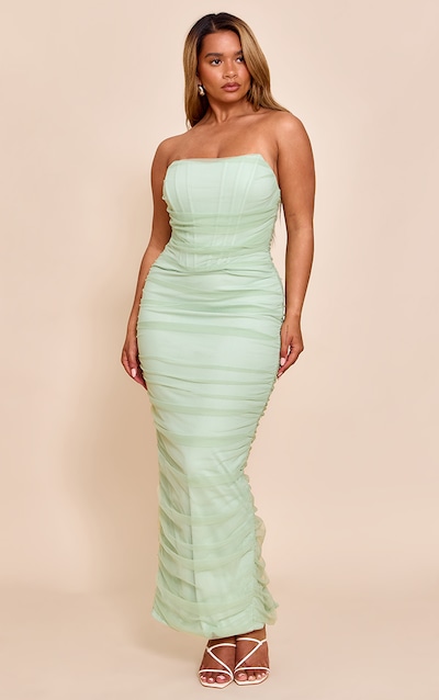 Shape Robe bustier longue en mesh sauge à détail corset
