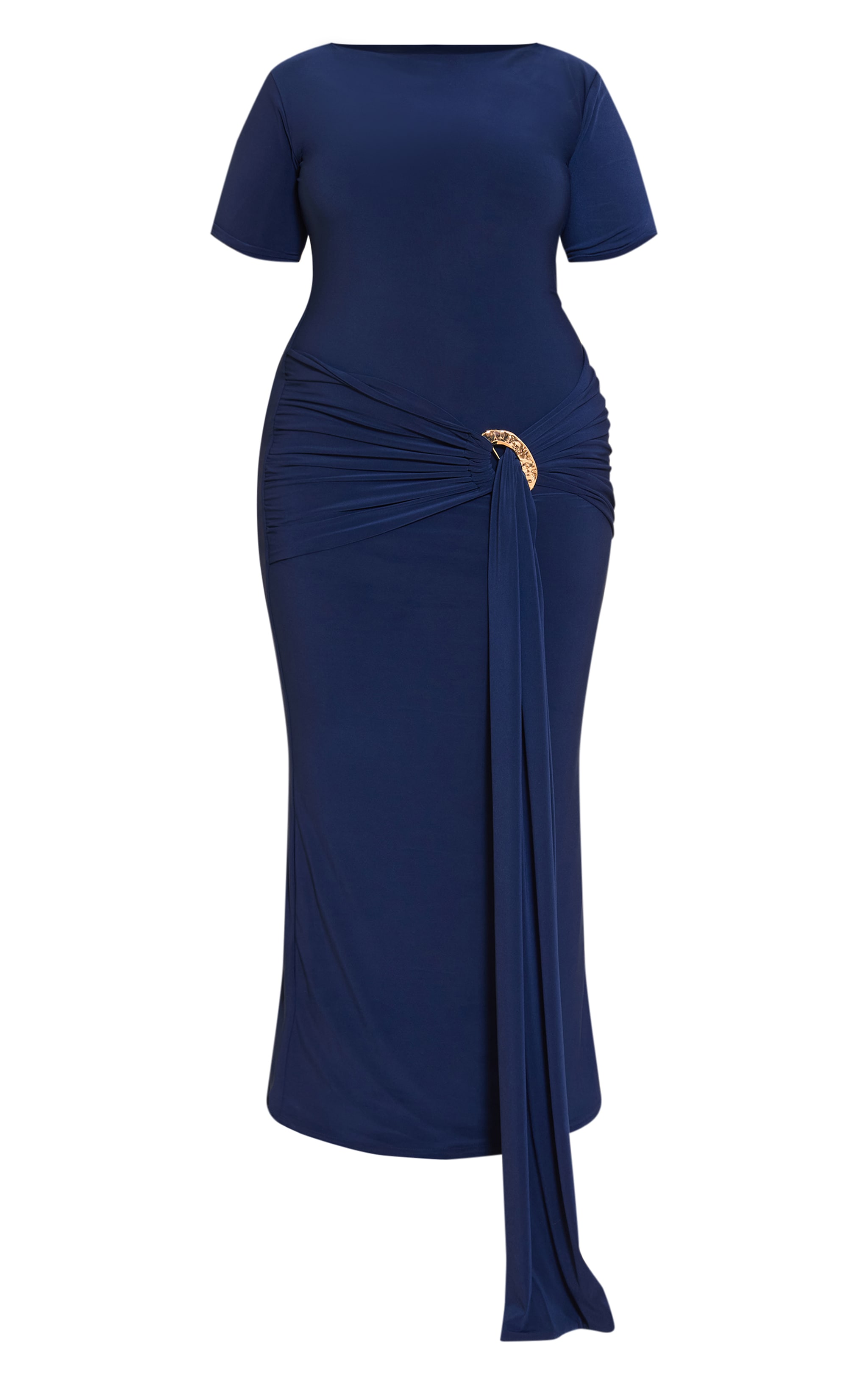 Plus navy Boat Neck Wrap Waist Detail Maxi Dress image 5