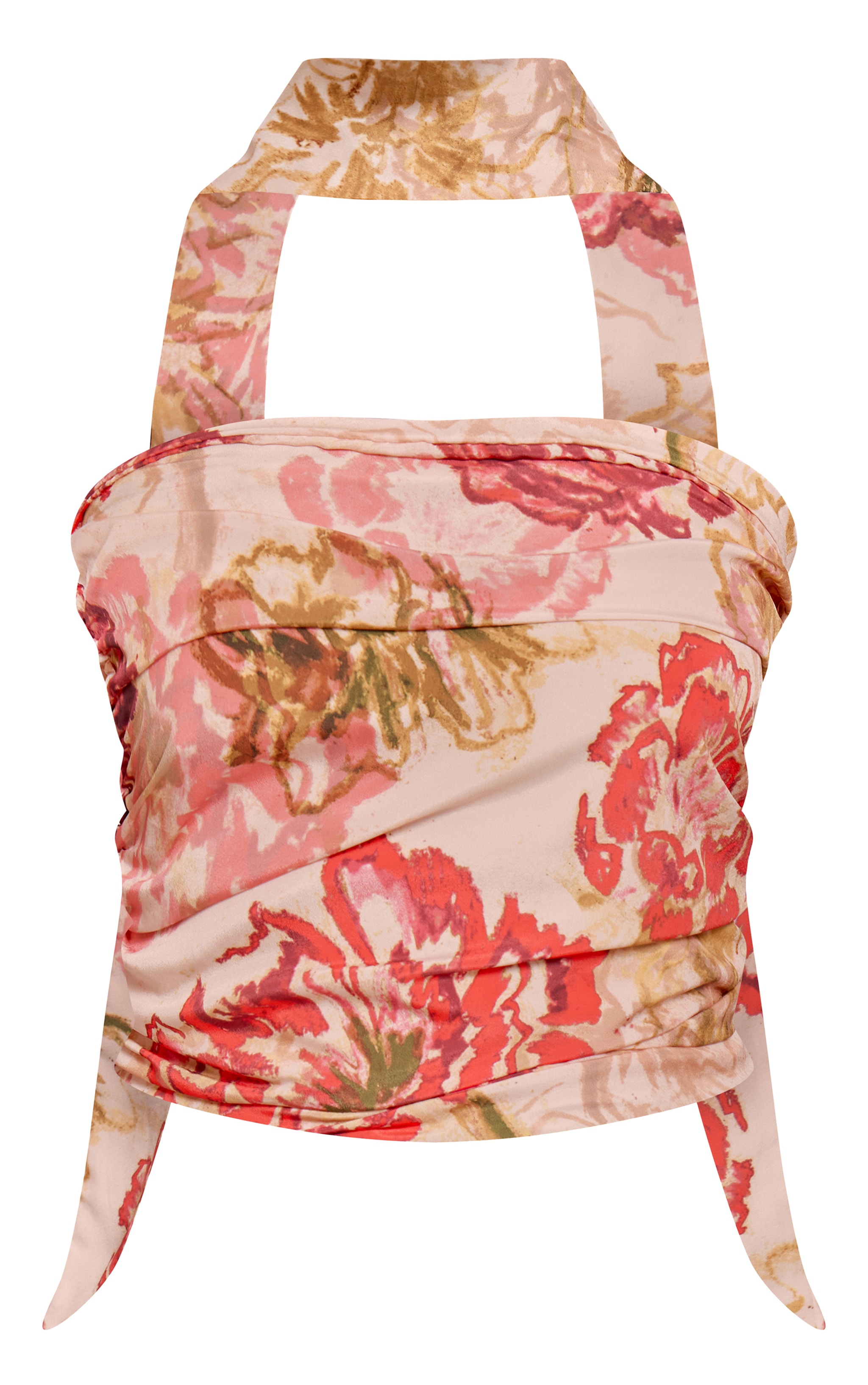 Multi Floral Print Chiffon Bandeau Scarf Detail Top image 5