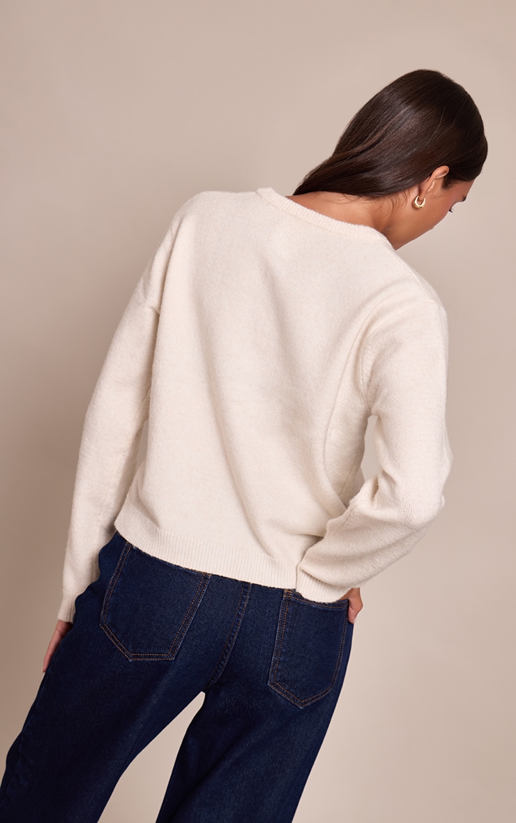 Cream Round Neck Knit Cardigan image 2