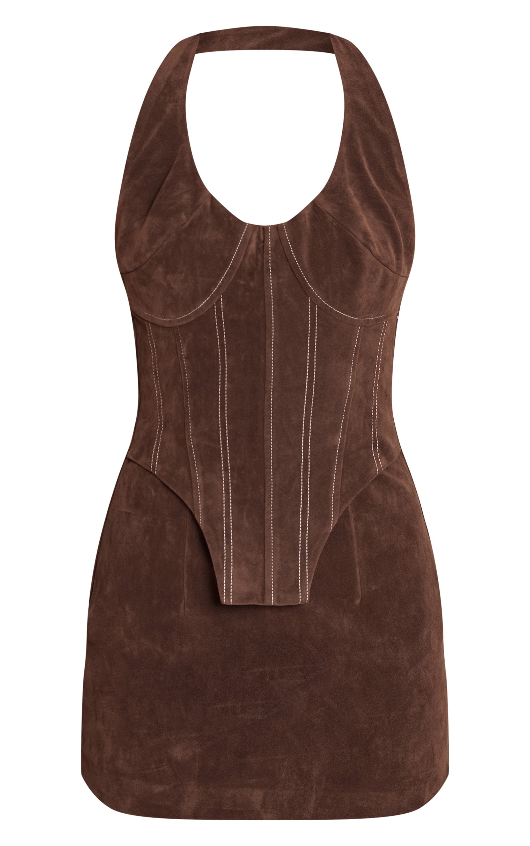 Chocolate Faux Suede Corset Detail Mini Dress image 5
