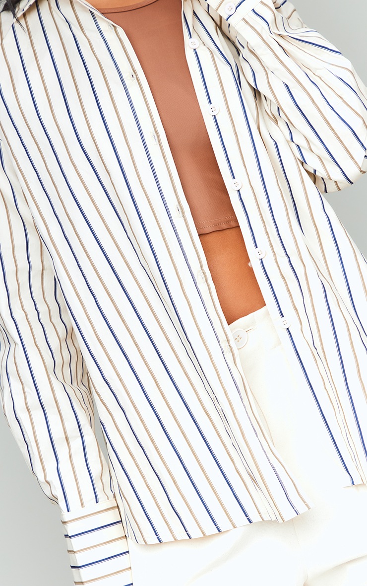 Stone Woven Fitted Pinstripe Long Sleeve Shirt PrettyLittleThing USA