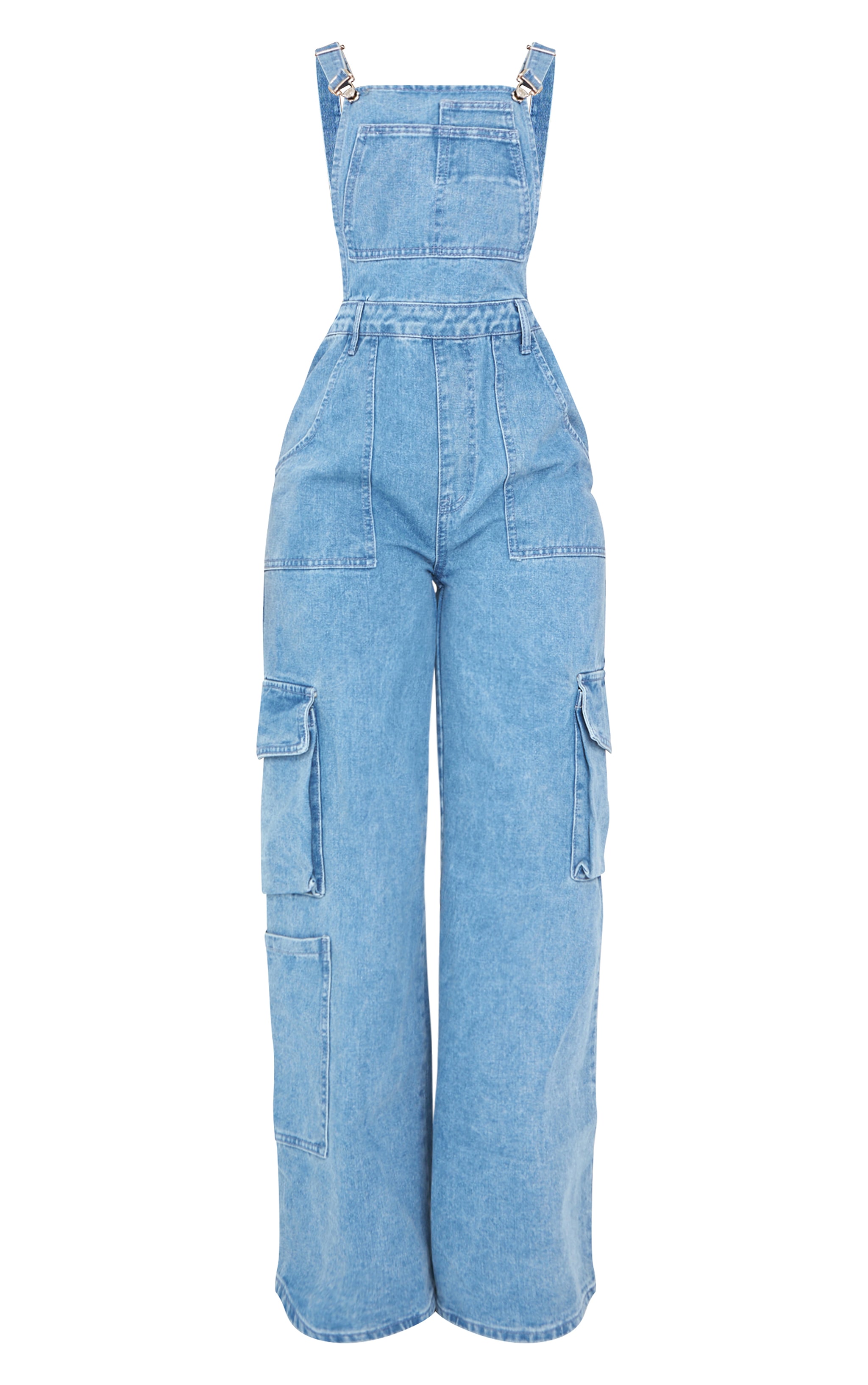 Shape Mid Blue Wash Denim Cargo Pocket Dungarees image 5