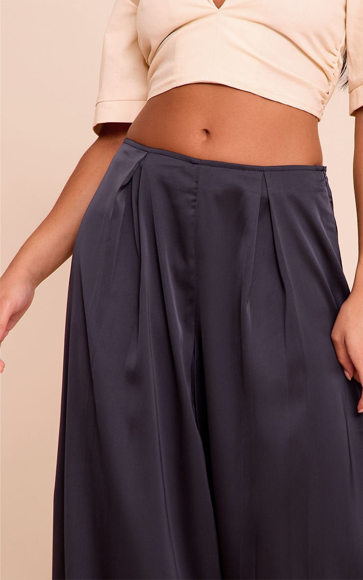 Navy Pleated Satin Wide Leg Pants image 4