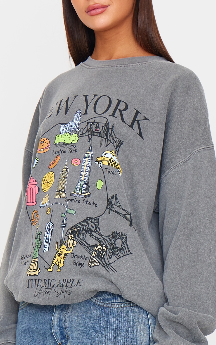 Sweat gris anthracite délavé imprimé carte de New York image 4