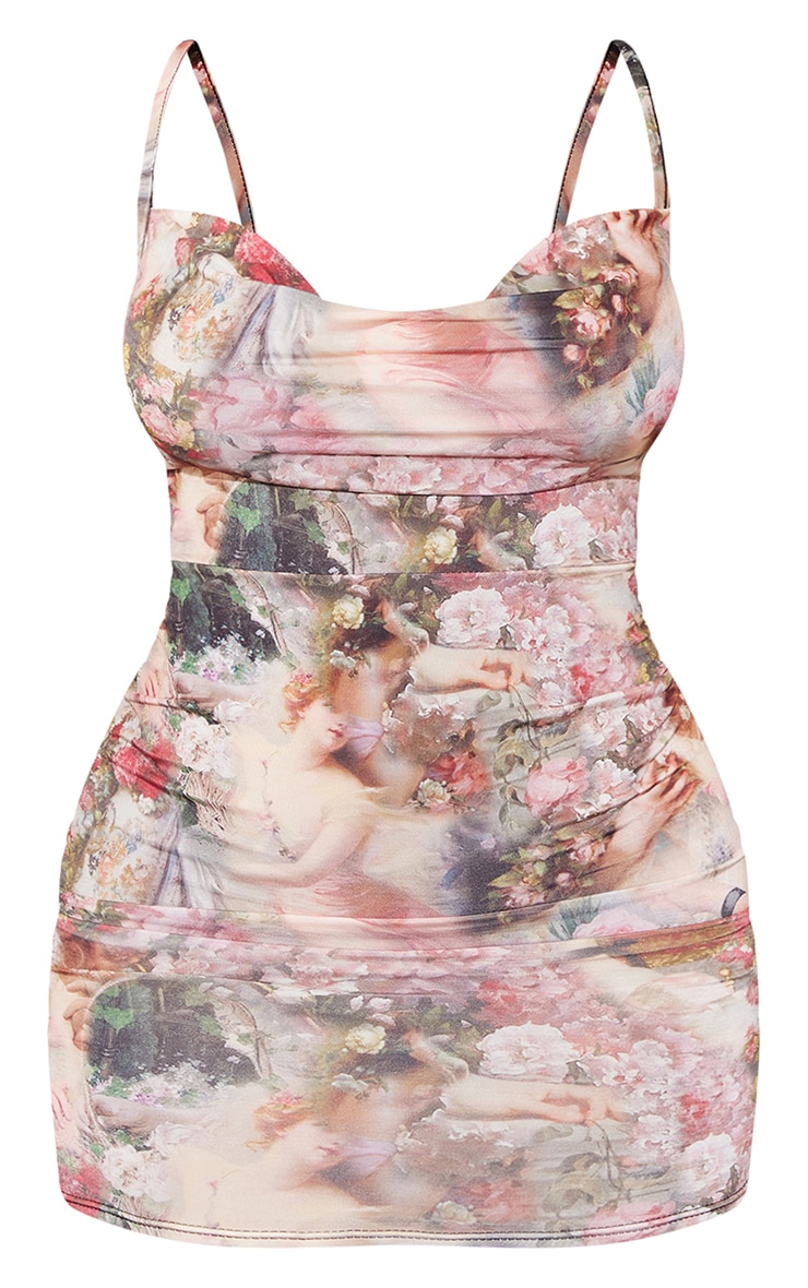 Shape Rose Renaissance Print Slinky Cowl Neck Mini Dress image 5