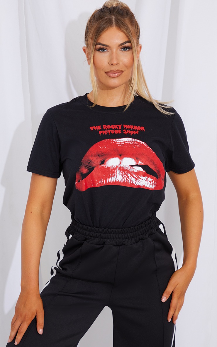 Black Rocky Horror Picture Show Printed T Shirt