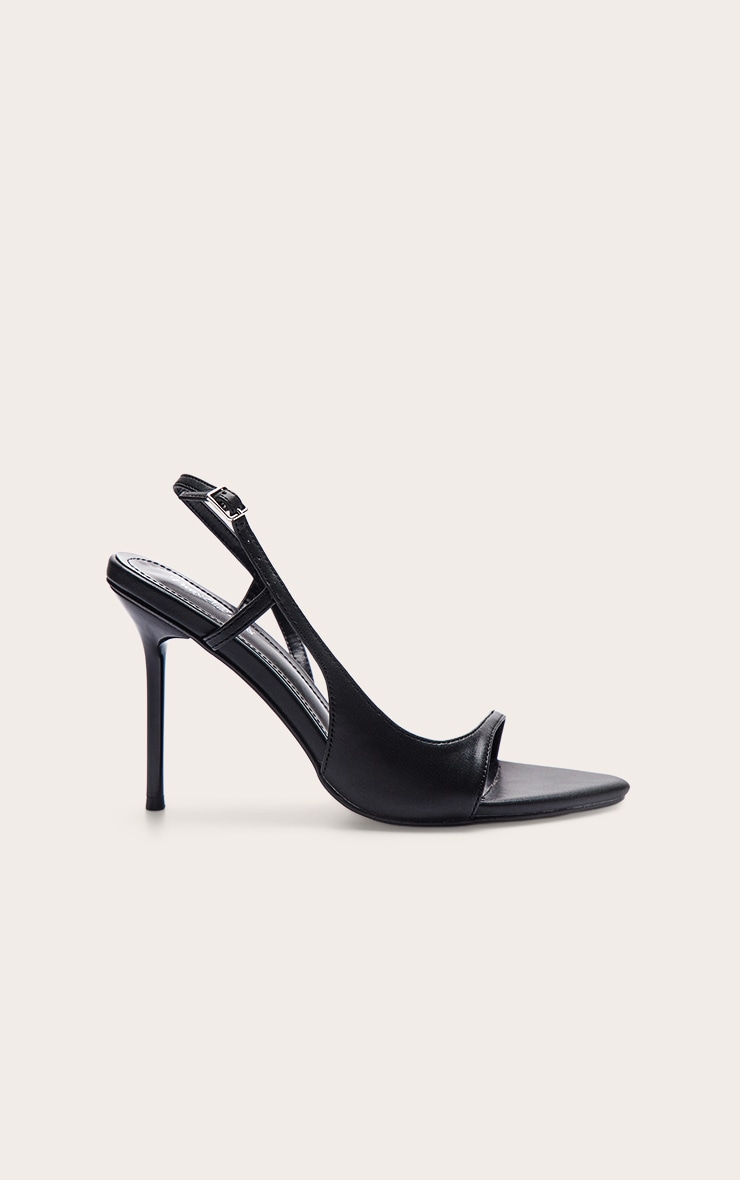 Sandales pointues en PU noir à talon et bride derrière image 2