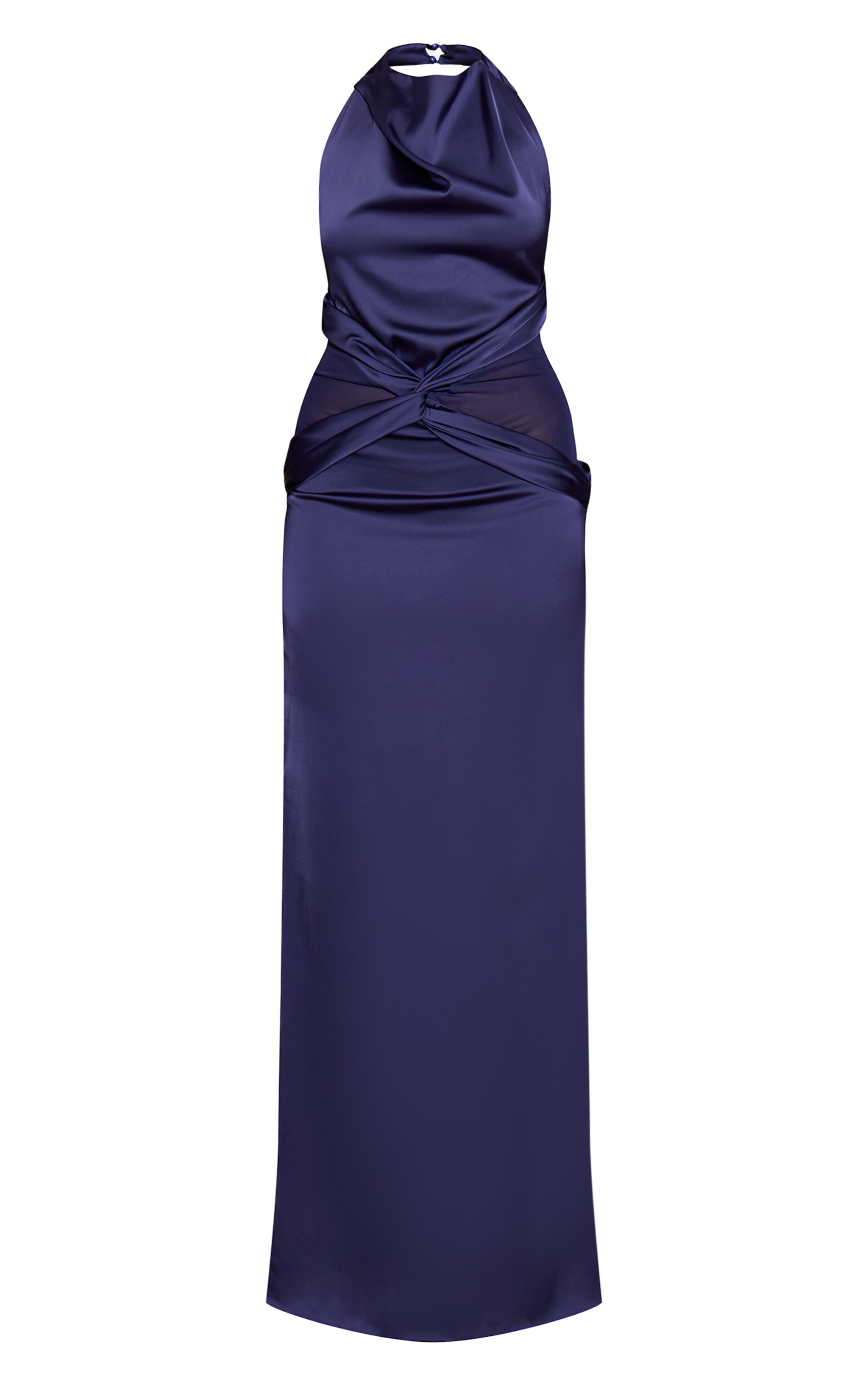 Navy Satin Mesh Detail Maxi Dress image 5