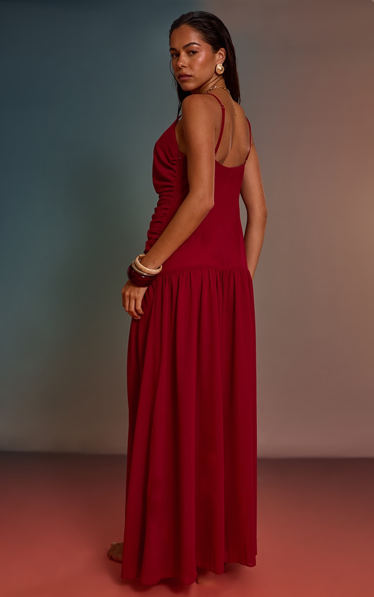 Magenta Chiffon Ruched Maxi Beach Dress image 2