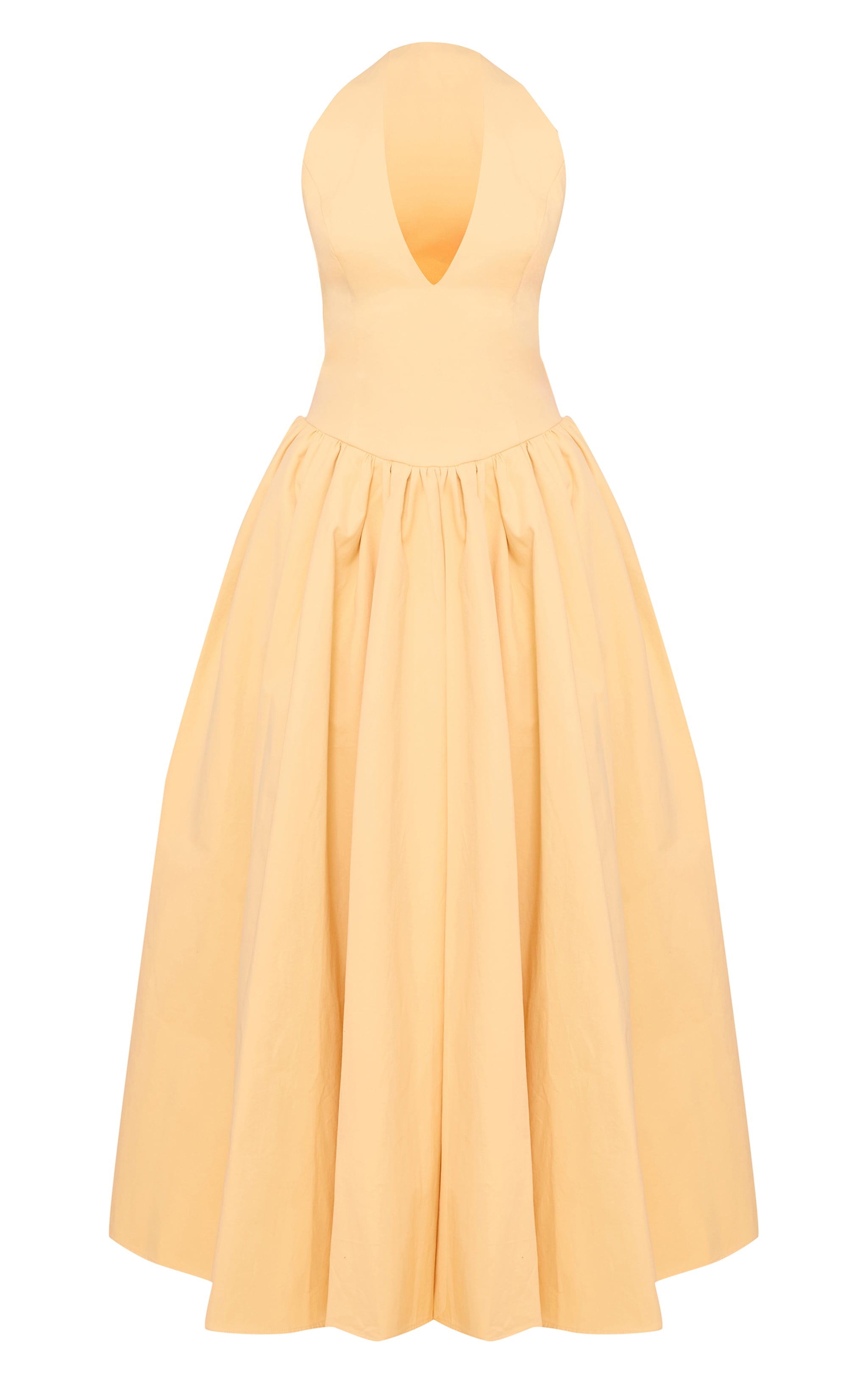 Robe longue jaune citron froncée à dos nu et détail noué image 5