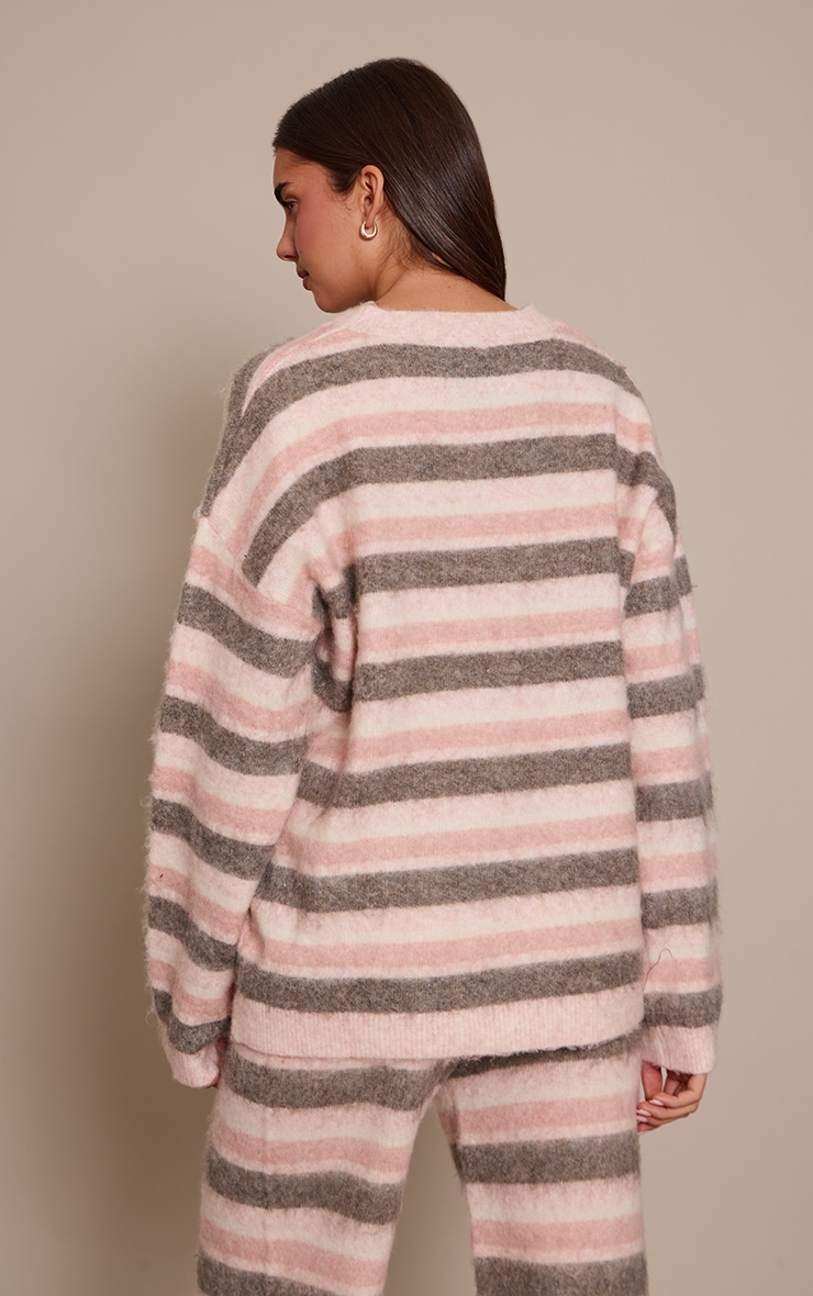 Pink Brushed Aurora Striped Oversized T Shirt  image 2