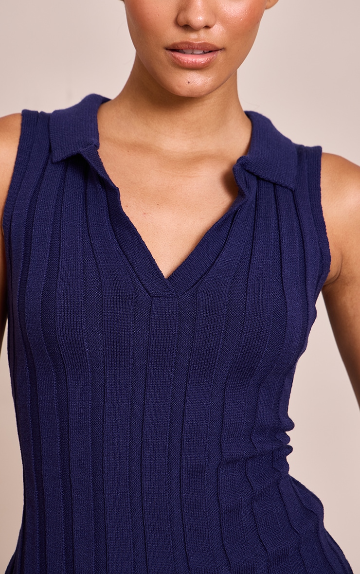 Navy Sleeveless Wide Rib Polo Top image 4