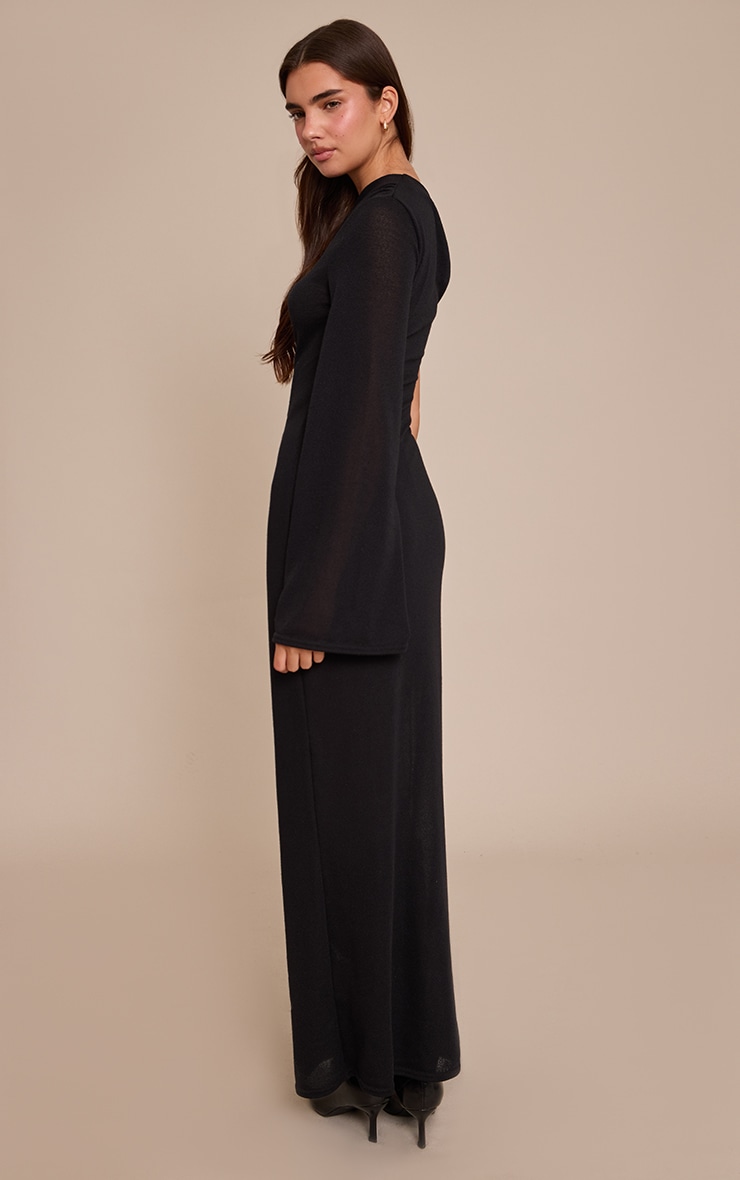 Black Textured Jersey Asymmetric Maxi Dress image 2