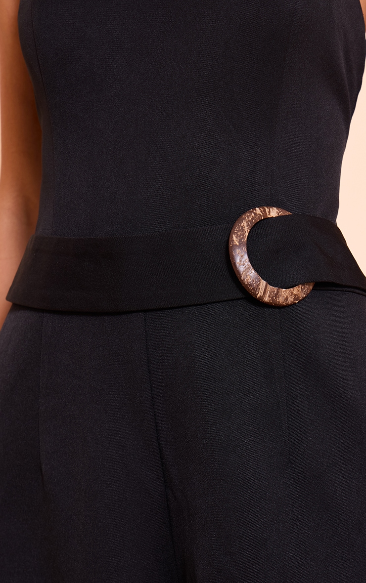 Black Woven Bandeau Belt Detail Straight Leg Jumpsuit image 4