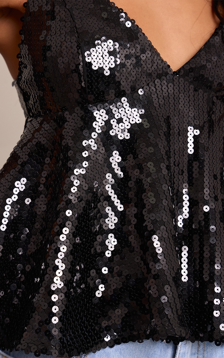 Black Sequin Floaty Cami Top image 4