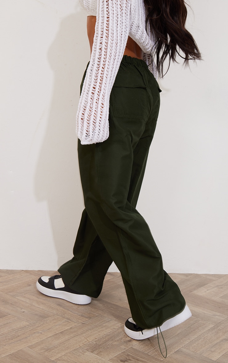 Petite Khaki Low Rise Parachute Trousers image 3