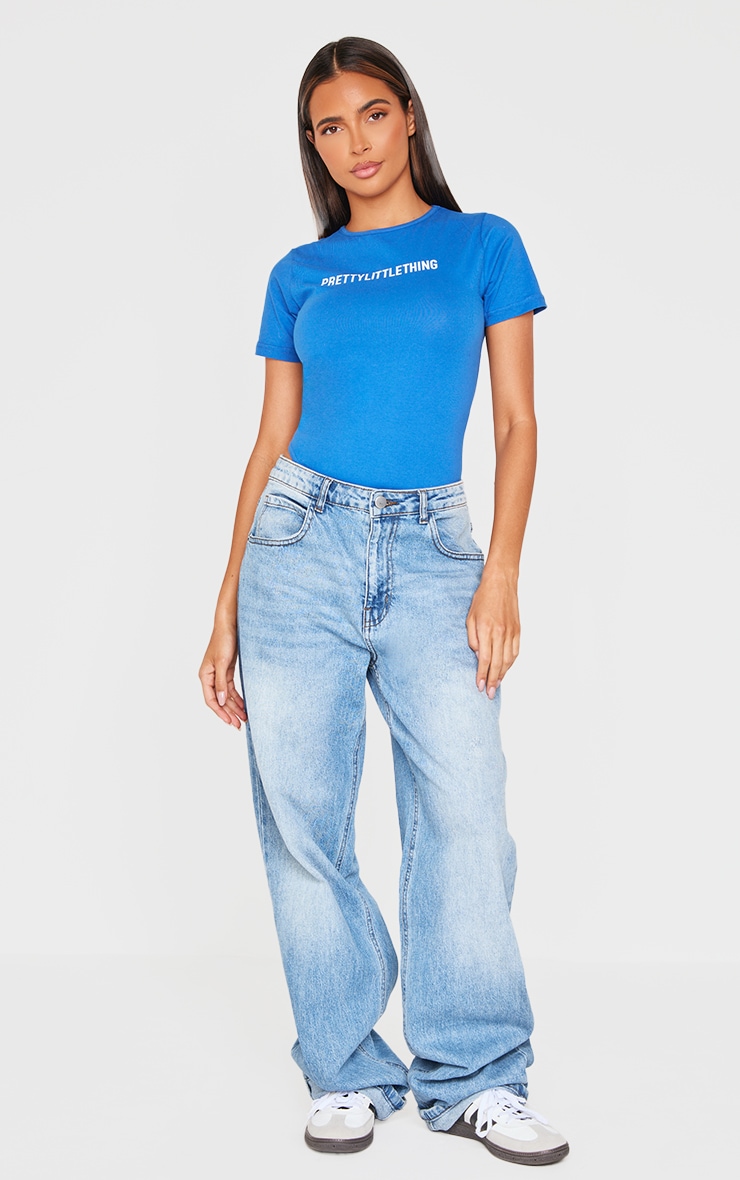 PRETTYLITTLETHING Blue Logo Short Sleeved Bodysuit image 3