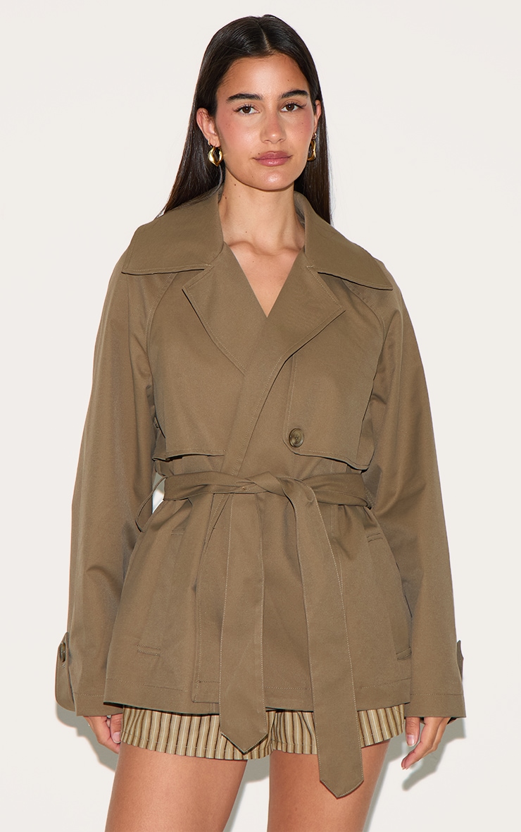 Taupe Cropped Storm Flap Detail Trench image 1