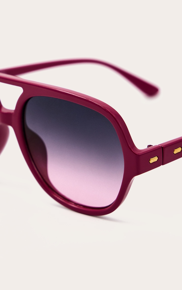 Burgundy Plastic Frame Burgundy Tinted Lens Aviator Sunglasses image 4