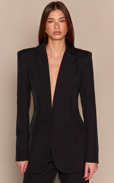 Premium Black Woven Fitted Blazer