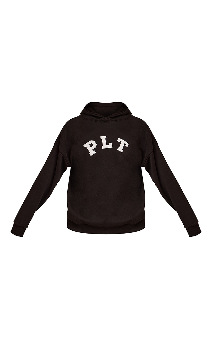 PLT Black Contrasting Print Logo Oversized Hoodie Athleisure