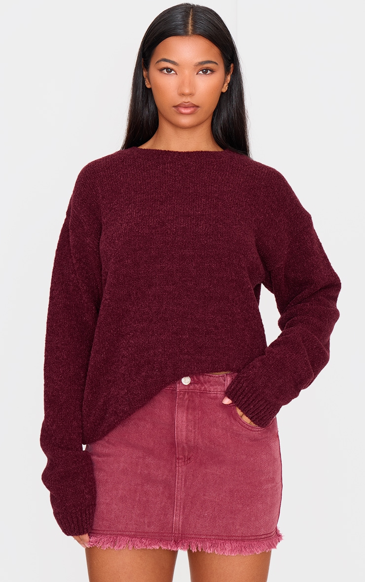 Washed Burgundy Raw Hem Denim Mini Skirt image 4