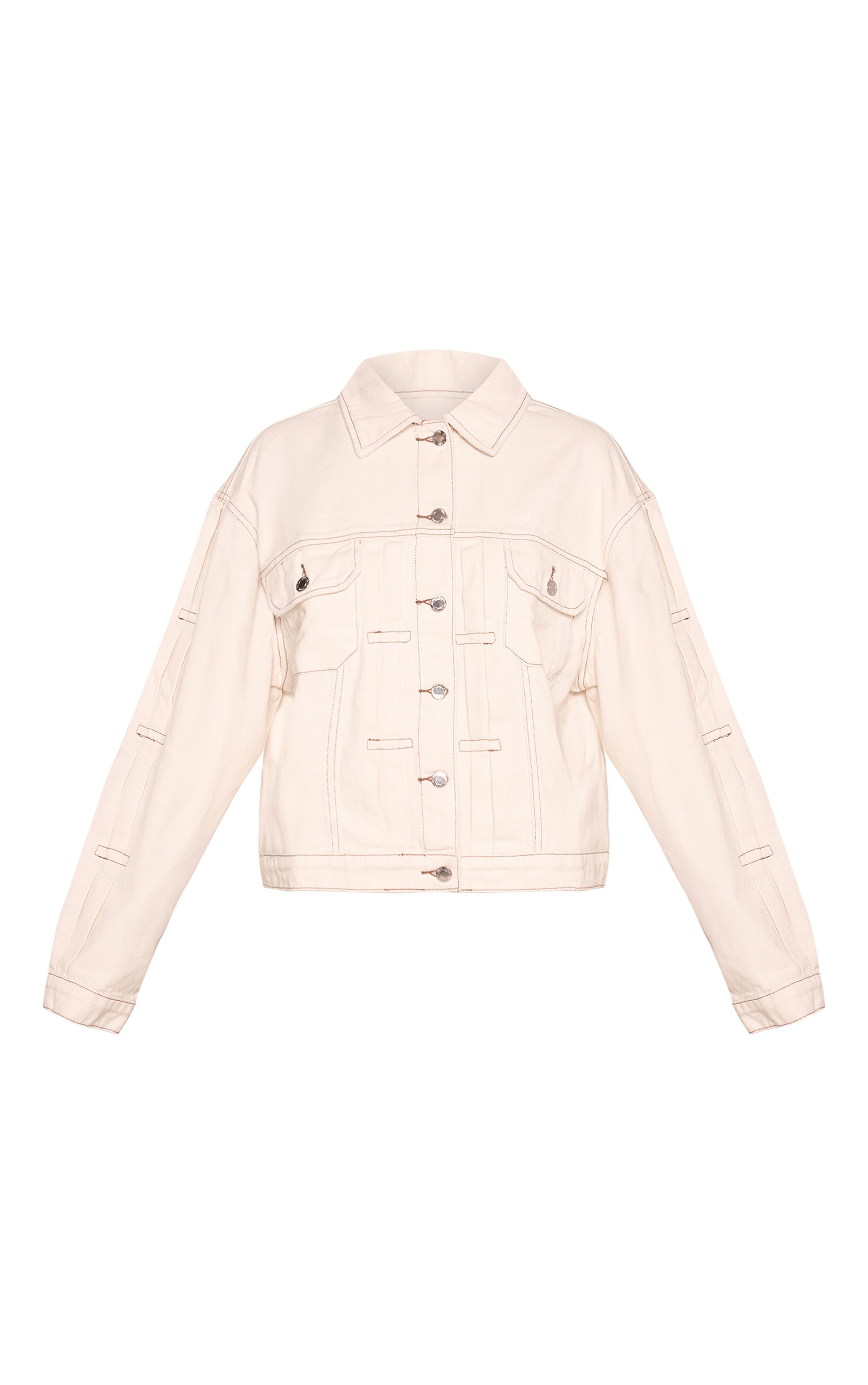 Ecru Pleat Detail Boxy Denim Jacket image 5