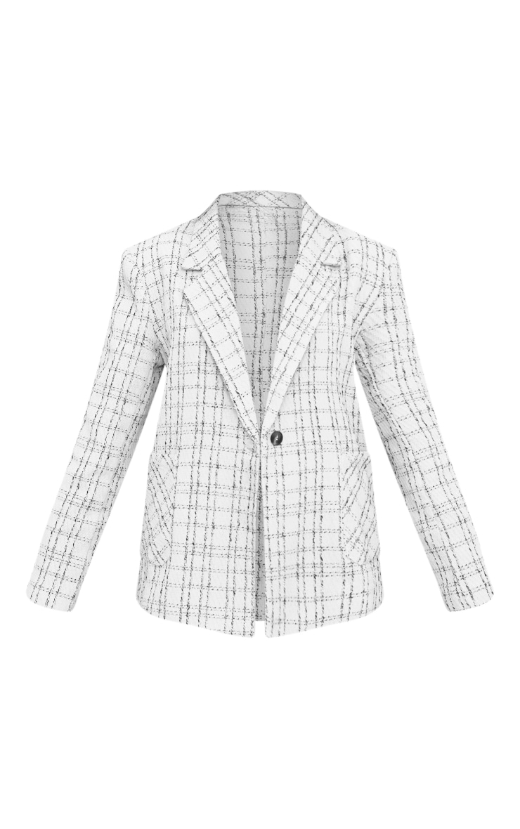 White Textured Check Blazer image 5