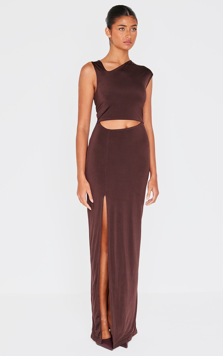 Chocolate Soft Touch Cut Out Maxi Dress image 3