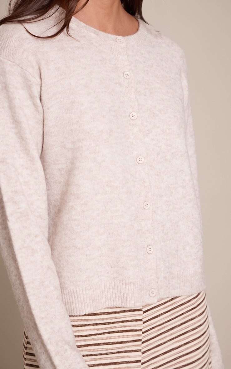 Soft Grey Crew Neck Knit Cardigan image 4