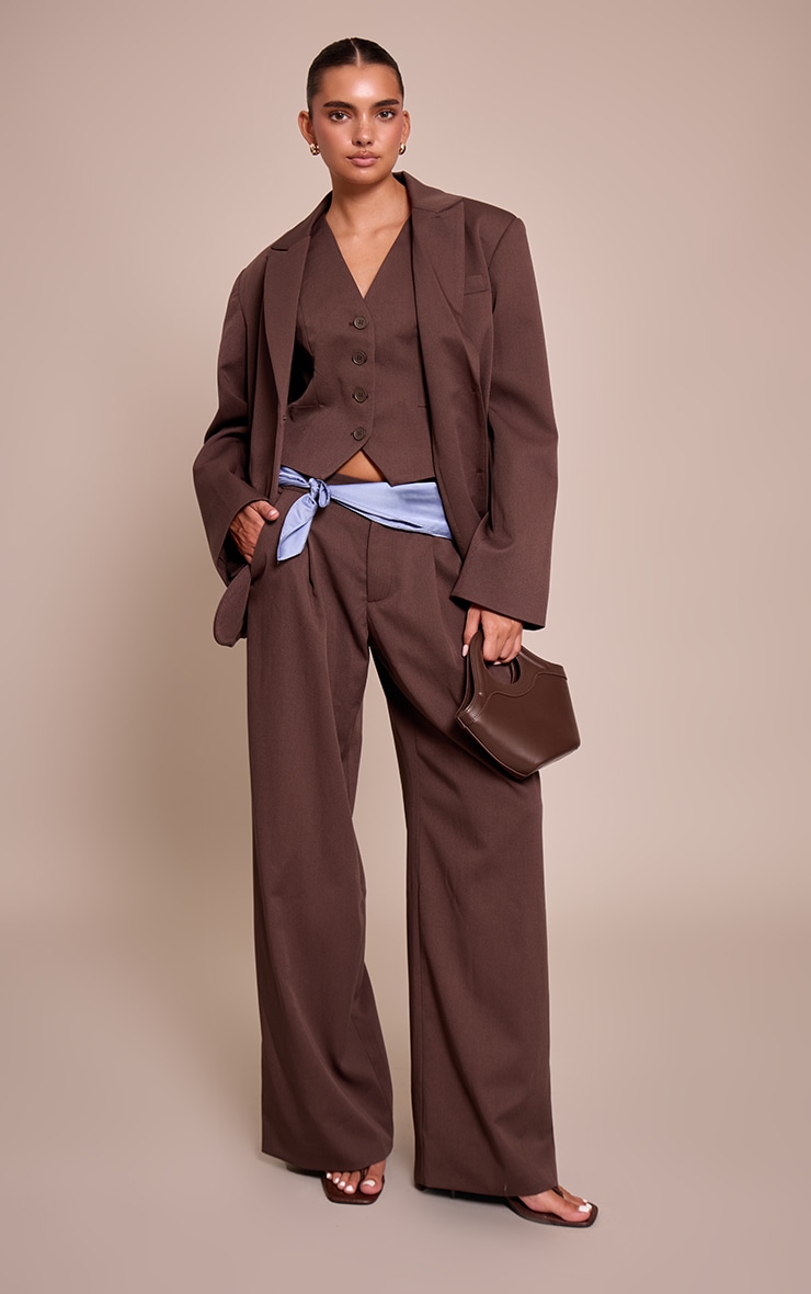 Dark Brown Tailored Woven Button Detail Vest image 3