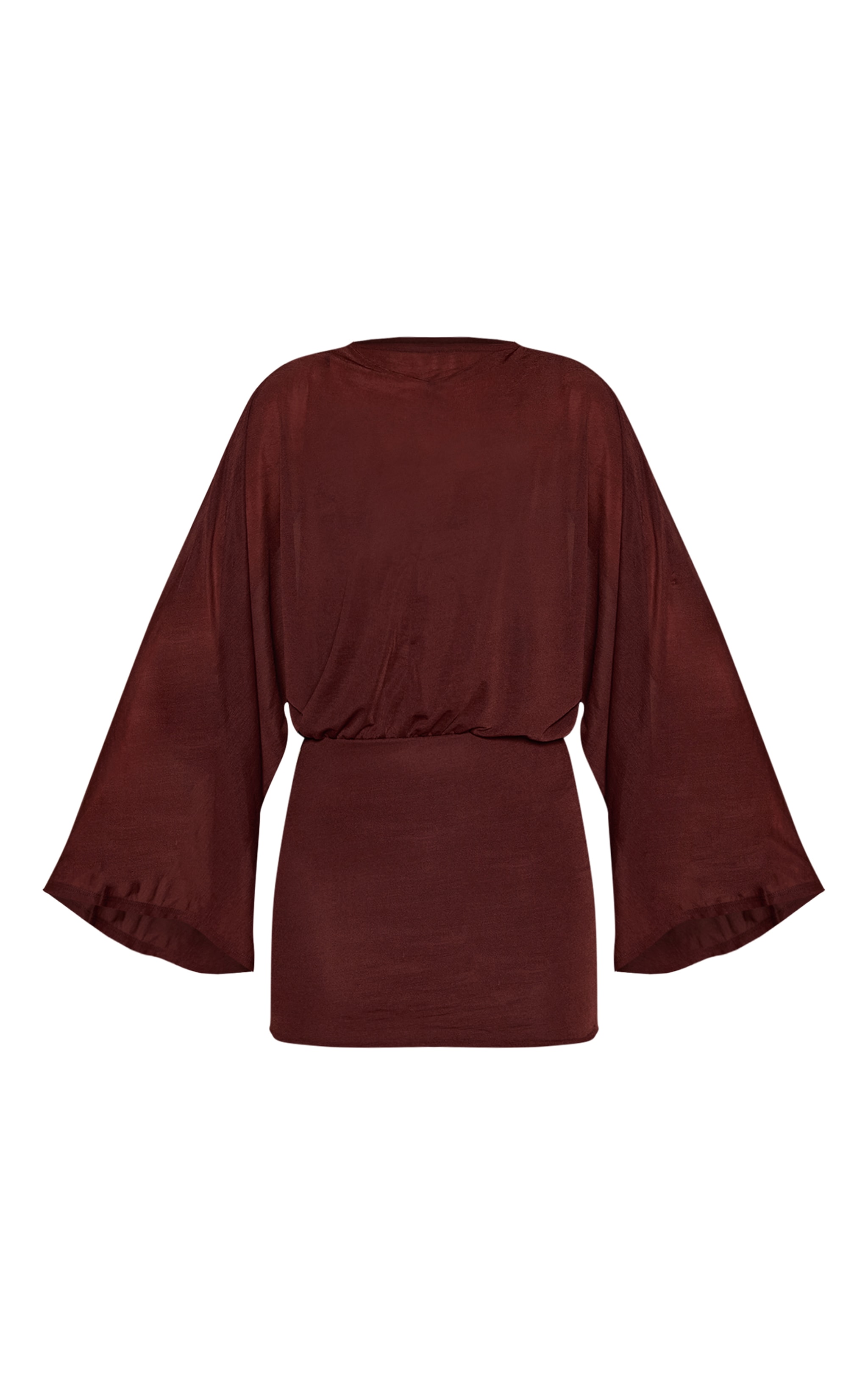 Chocolate Chiffon Overlay Long Sleeve Mini Dress image 5