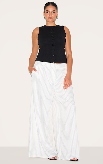 Plus Latte Maxi Pinstripe Tailored Woven Straight Leg Pants