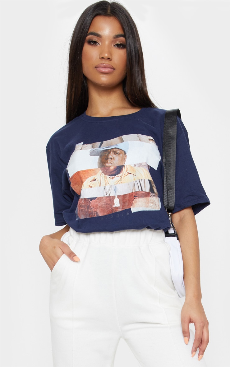Navy Biggie Print Oversized T Shirt