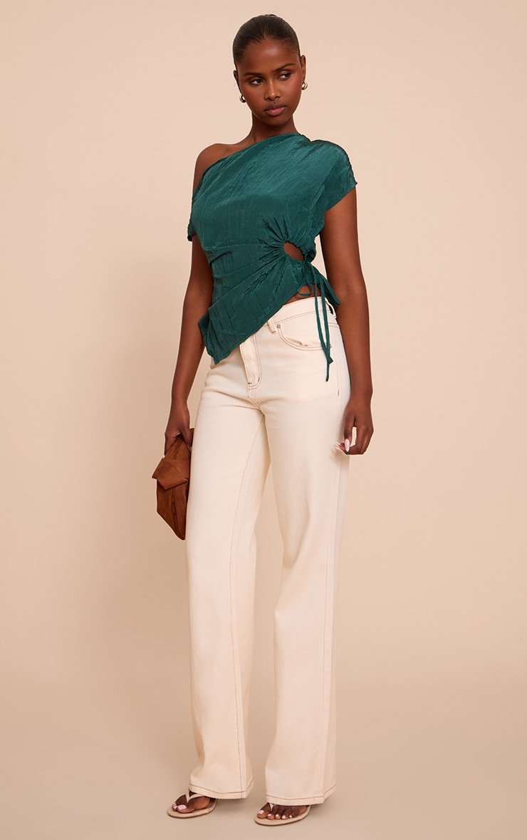 Teal Crinkle Matte Satin Cut Out Long Top image 3