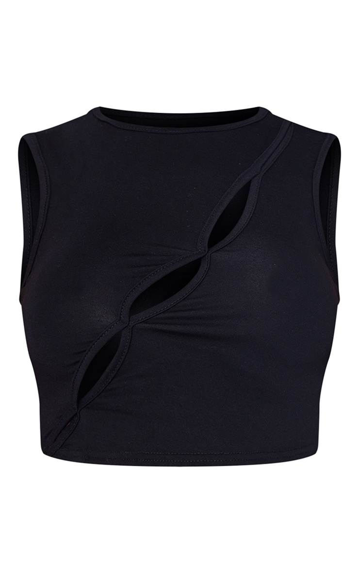 Black Jersey Asymmetric Cut Out Crop Top image 5