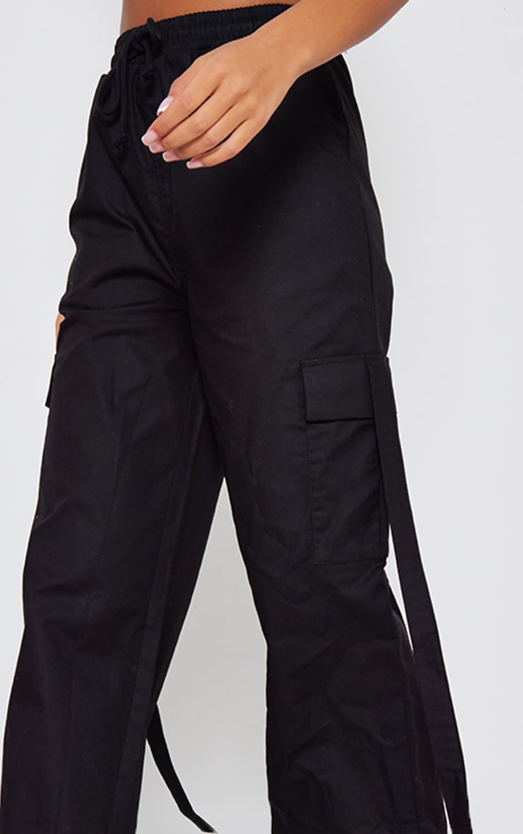 Tall Black Cargos With Tie Side Pockets PrettyLittleThing AUS