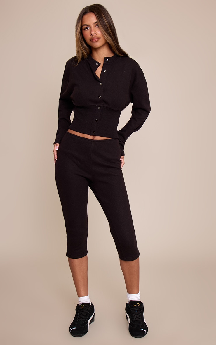 Petite Black Ribbed Waistband Capri Pants image 1