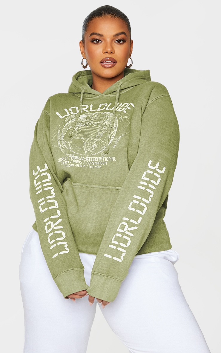 PLT Plus - Hoodie oversize kaki à slogan Worldwide