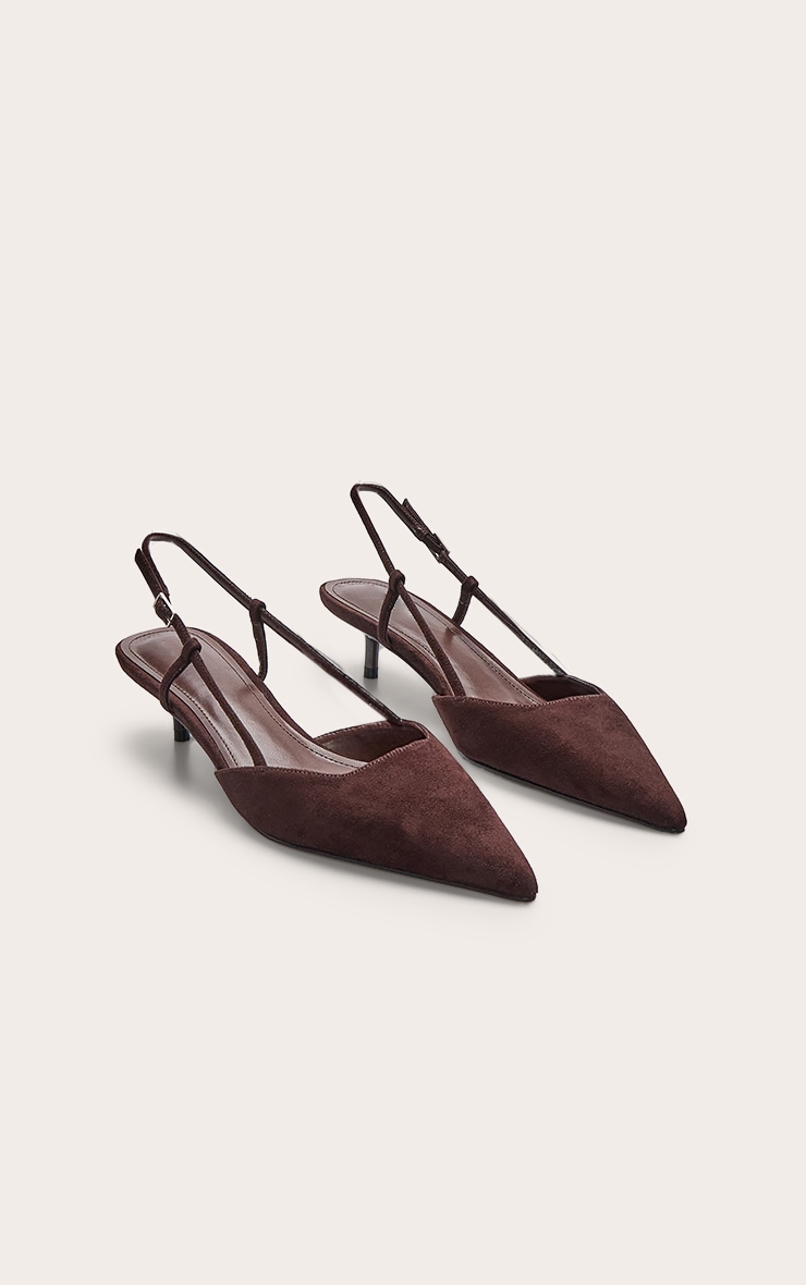 Chocolate Faux Suede Kitten Heel Sling Back Courts image 3