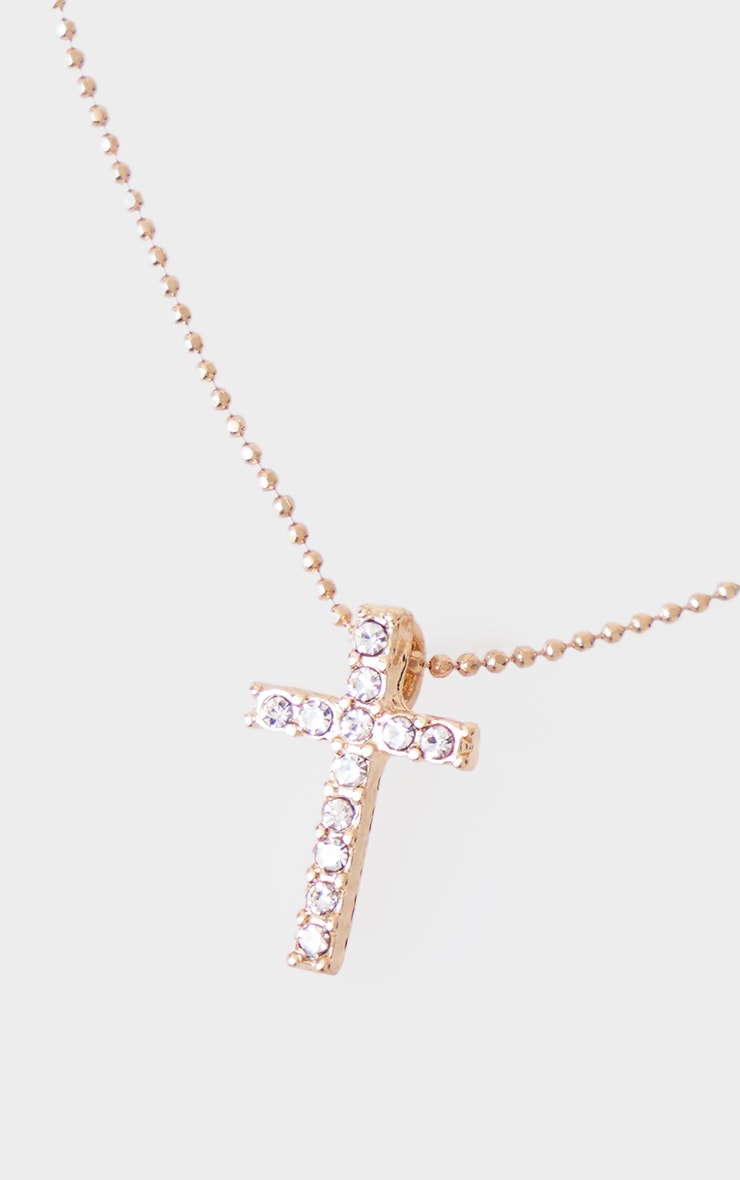 Gold Simple Dainty Diamante Cross Necklace image 4
