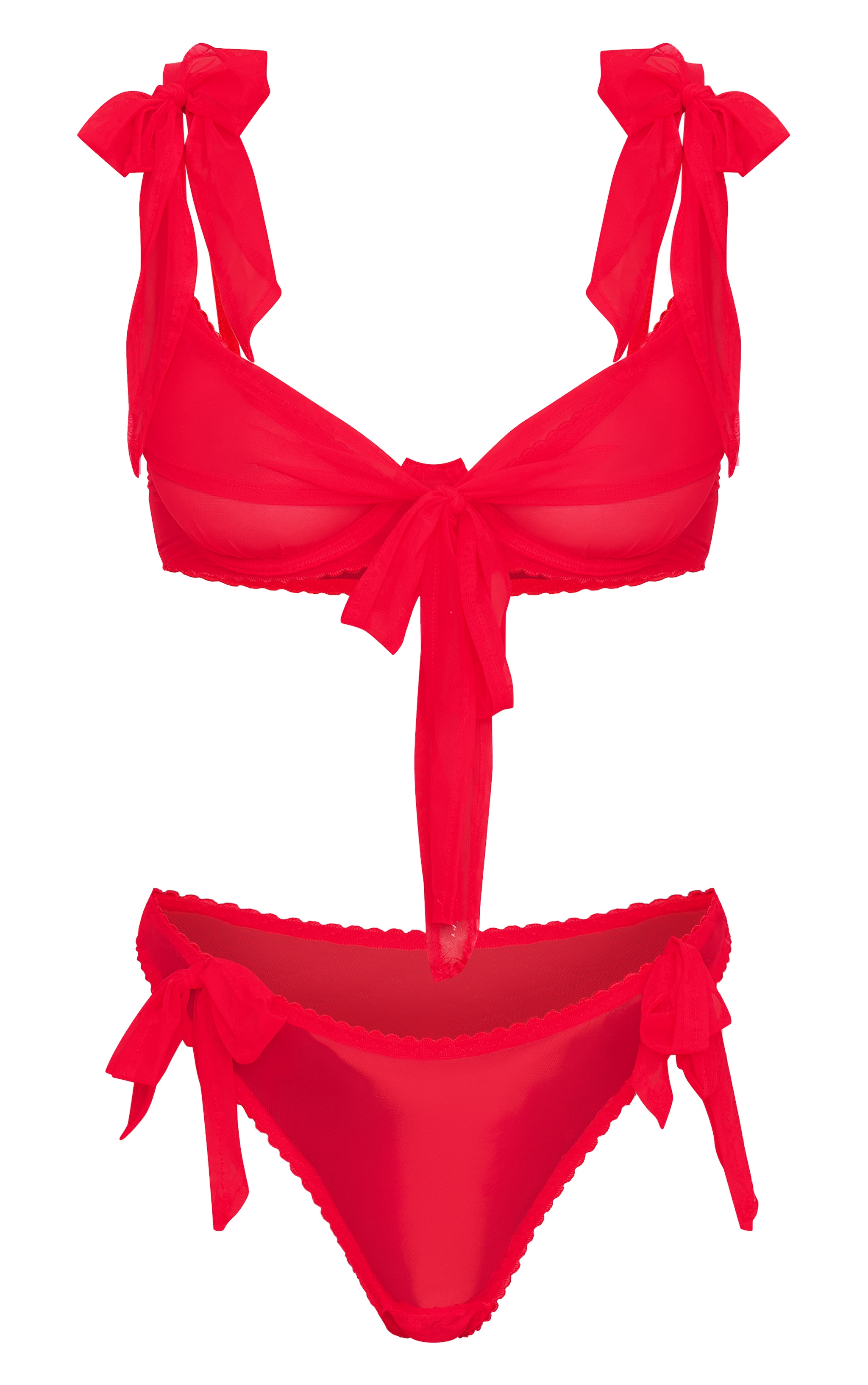 Red Mesh Bow Detail Lingerie Set image 5