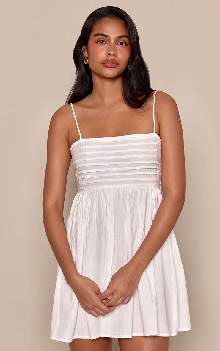 White Linen Look Strappy Mini Dress
