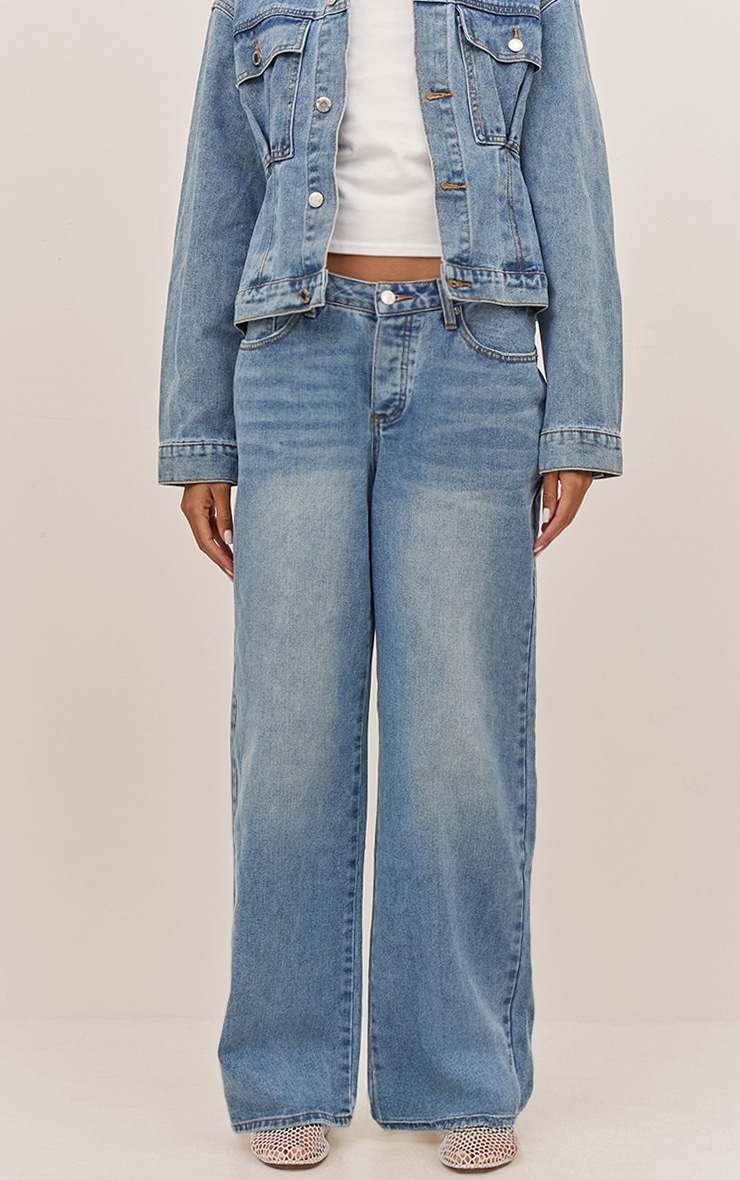 Mid Blue Wash Dip Front Straight Leg Jeans image 2