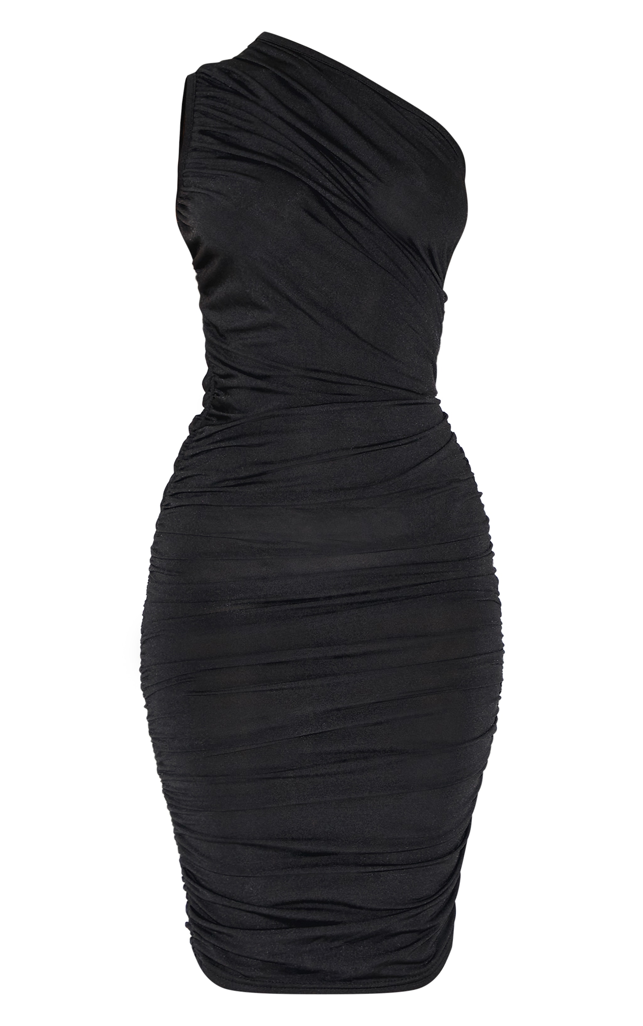 Petite Robe mi-longue moulante asymétrique noir intense à fronces image 5