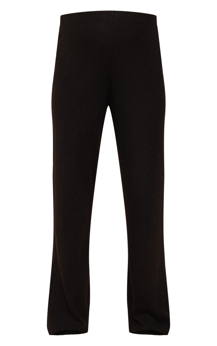 Maternity Black Soft Rib Detail Wide Leg Pants image 5
