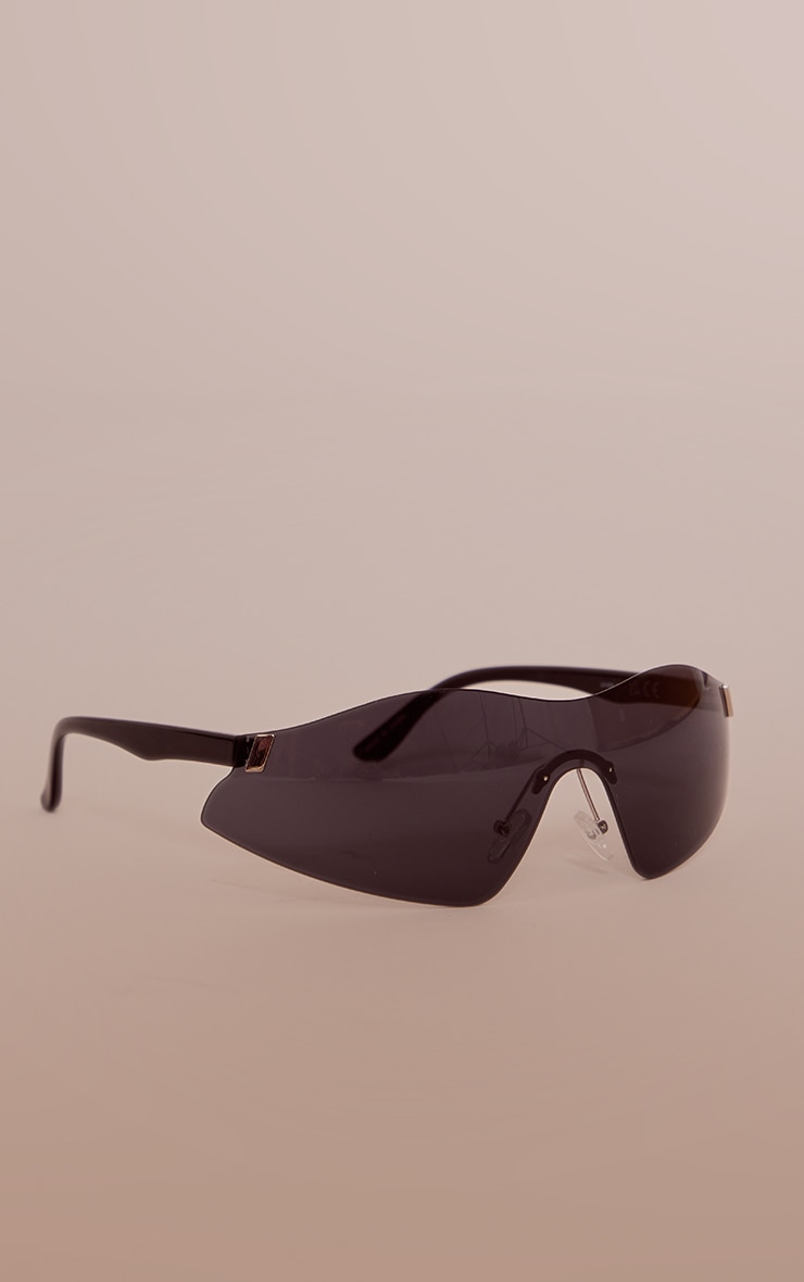 Black Framless Curved Sporty Visor Sunglasses