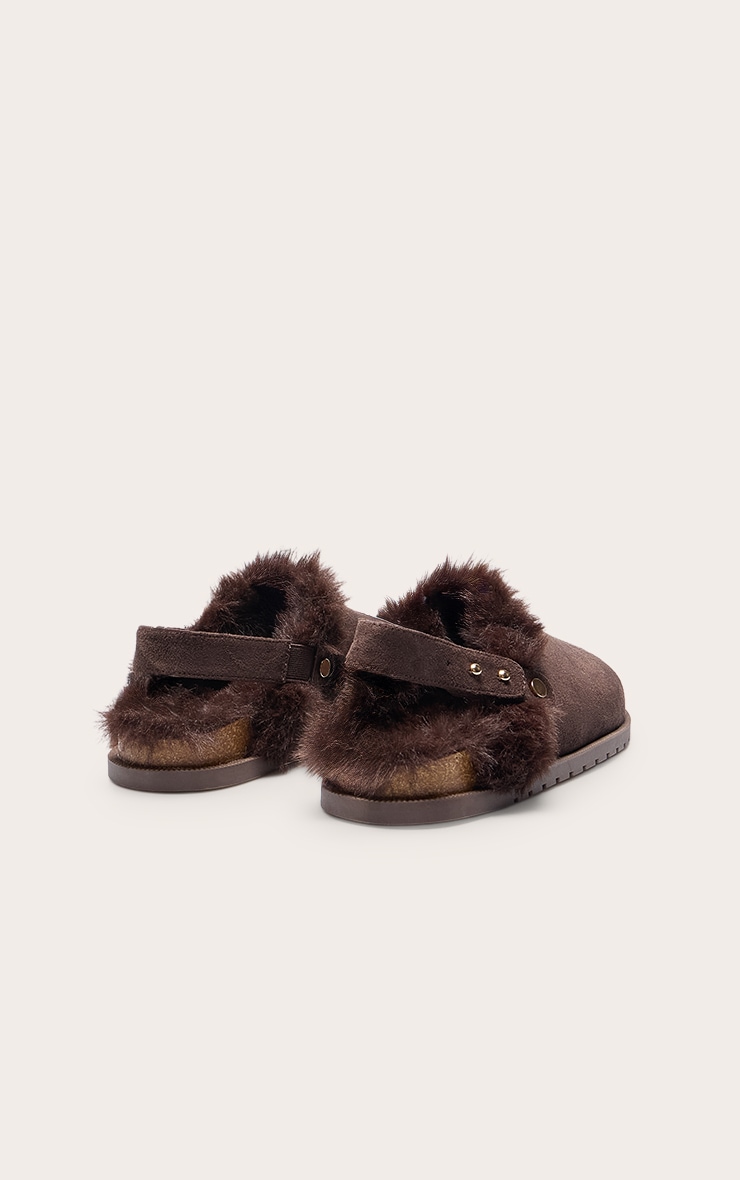 Chocolate Faux Suede Faux Fur Lined Mules image 4